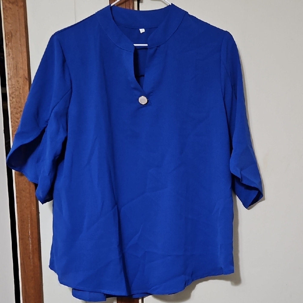 Vibrant Blue Blouse with Button Detail